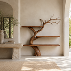 Tree Branch Wood Bookshelf – Solid Wood Wall Shelf with Sculptural Tree Design