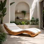 Curved Wood Chaise Lounge – Solid Wood Lounge Chair with Cushion for Living Room Decor