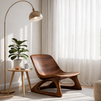 Curved Solid Wood Lounge Chair with Upholstered Seat – Modern Accent Chair