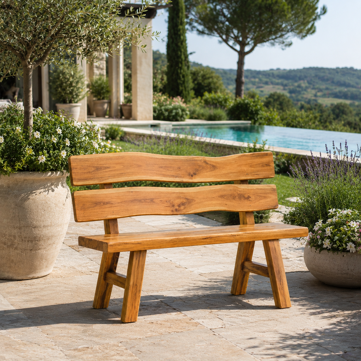 Wood Garden Bench – Solid Wood Outdoor Bench for Patio Decor