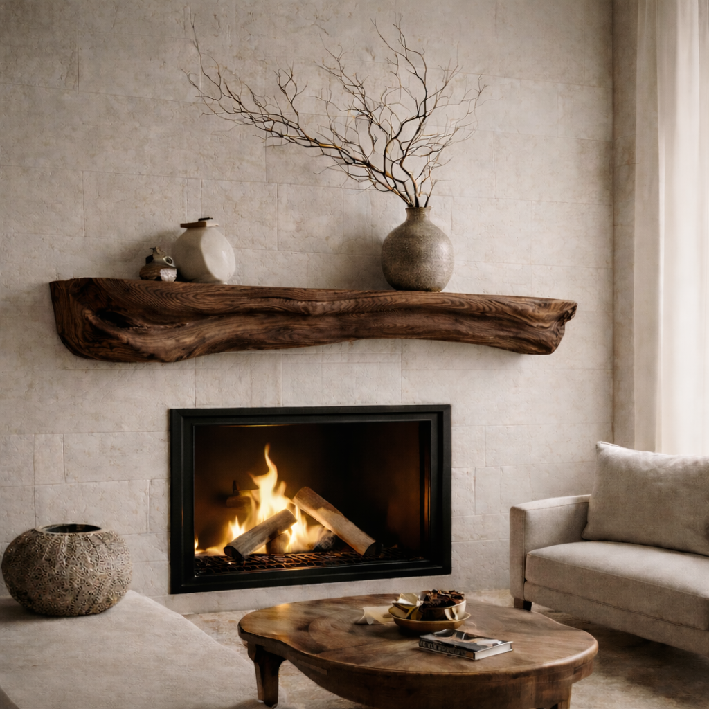 Live Edge Mantel Shelf – Rustic Solid Wood Fireplace Shelf