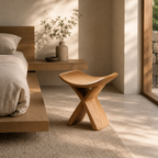 Sculptural Wood Stool – Solid Wood Accent Seat for Bathroom and Home Decor
