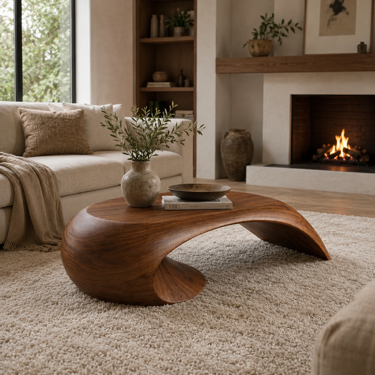 Wave Coffee Table – Sculptural Solid Wood Table for Luxury Living Room