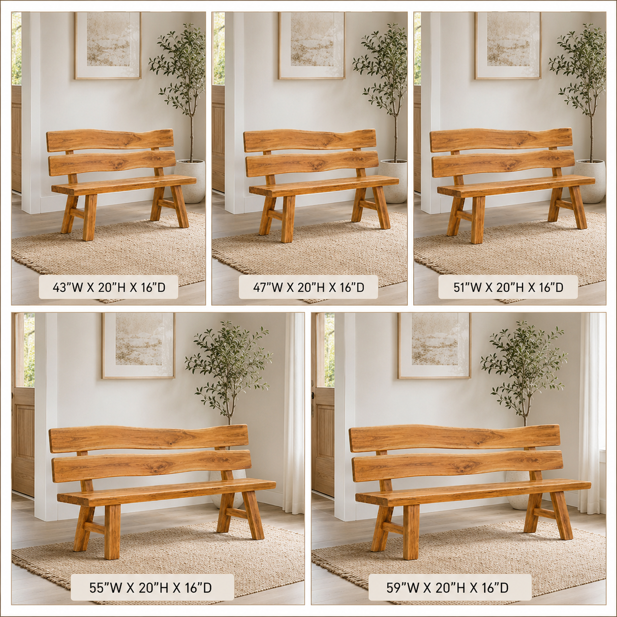 Wood Garden Bench – Solid Wood Outdoor Bench for Patio Decor