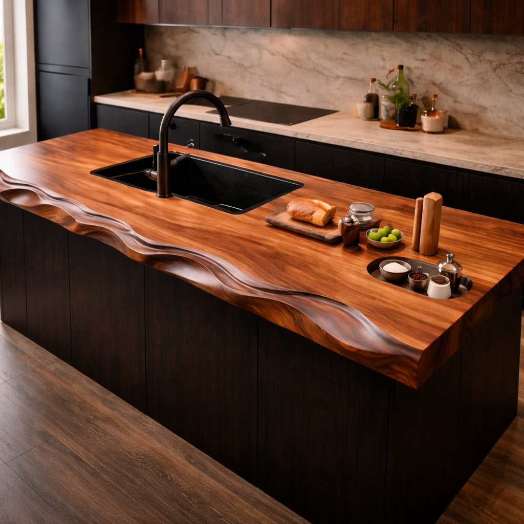 Solid Wood Kitchen Island Table – Modern Natural Furniture for Kitchens