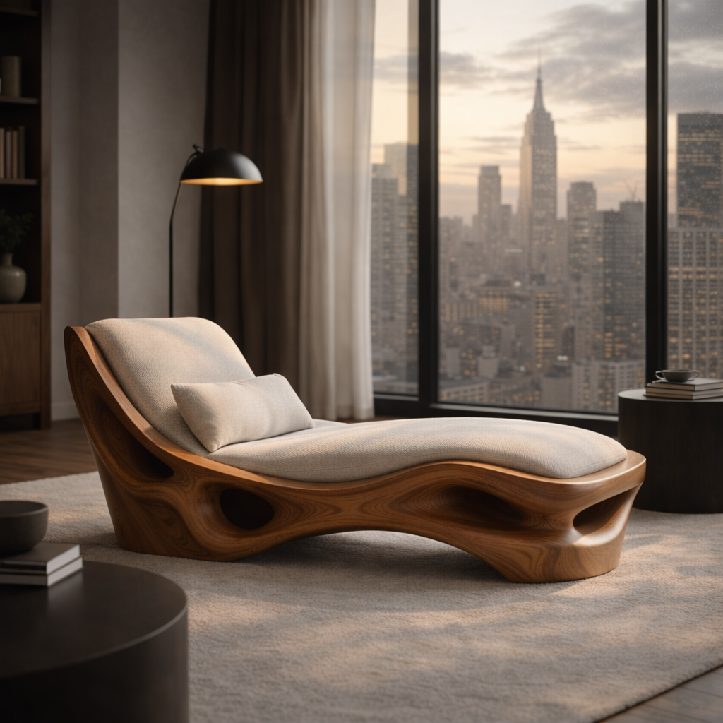 Organic Chaise Lounge – Sculptural Solid Wood Chair for Luxury Living Room