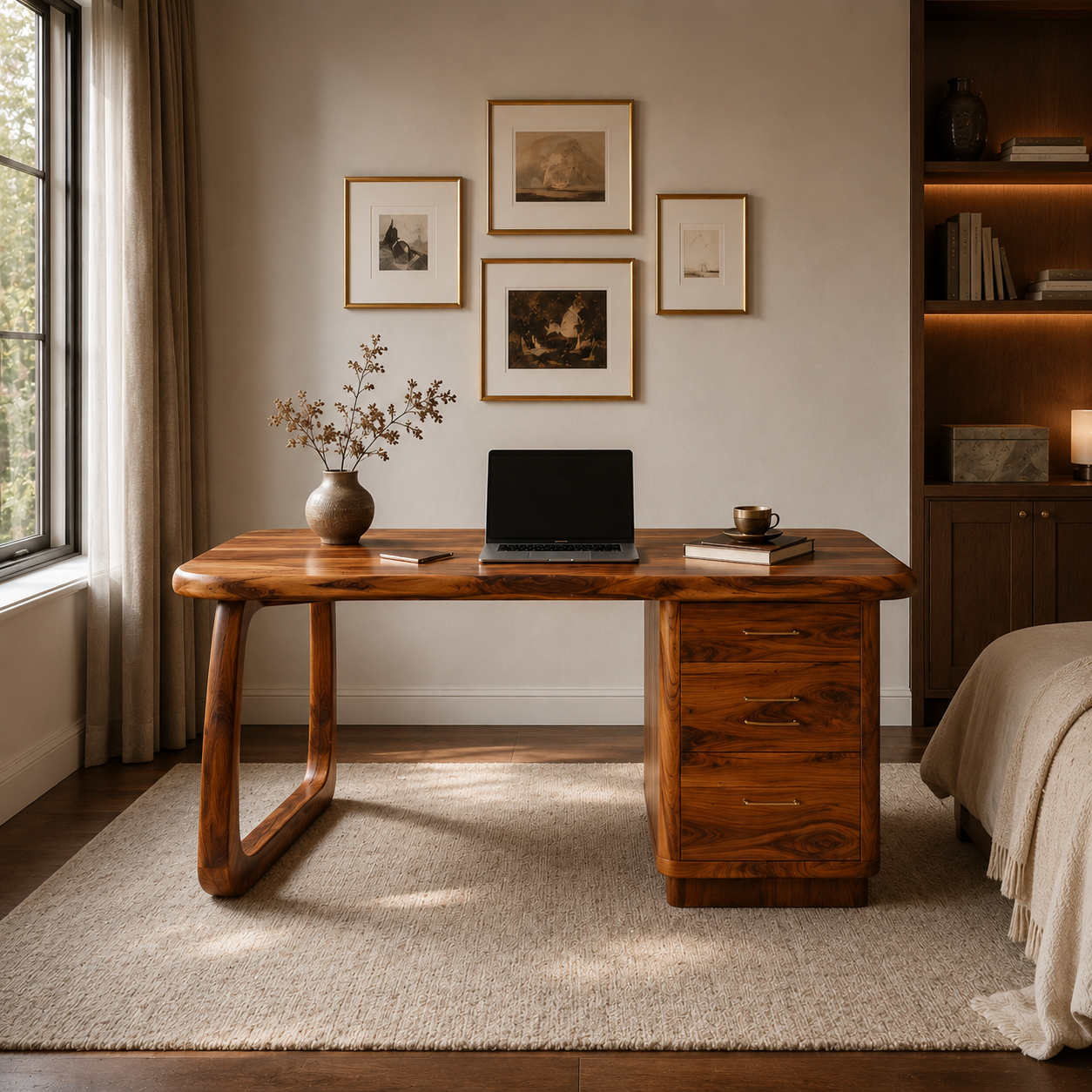 Solid Wood Executive Desk – Natural Wood Office Desk with Drawers for Home Office Decor