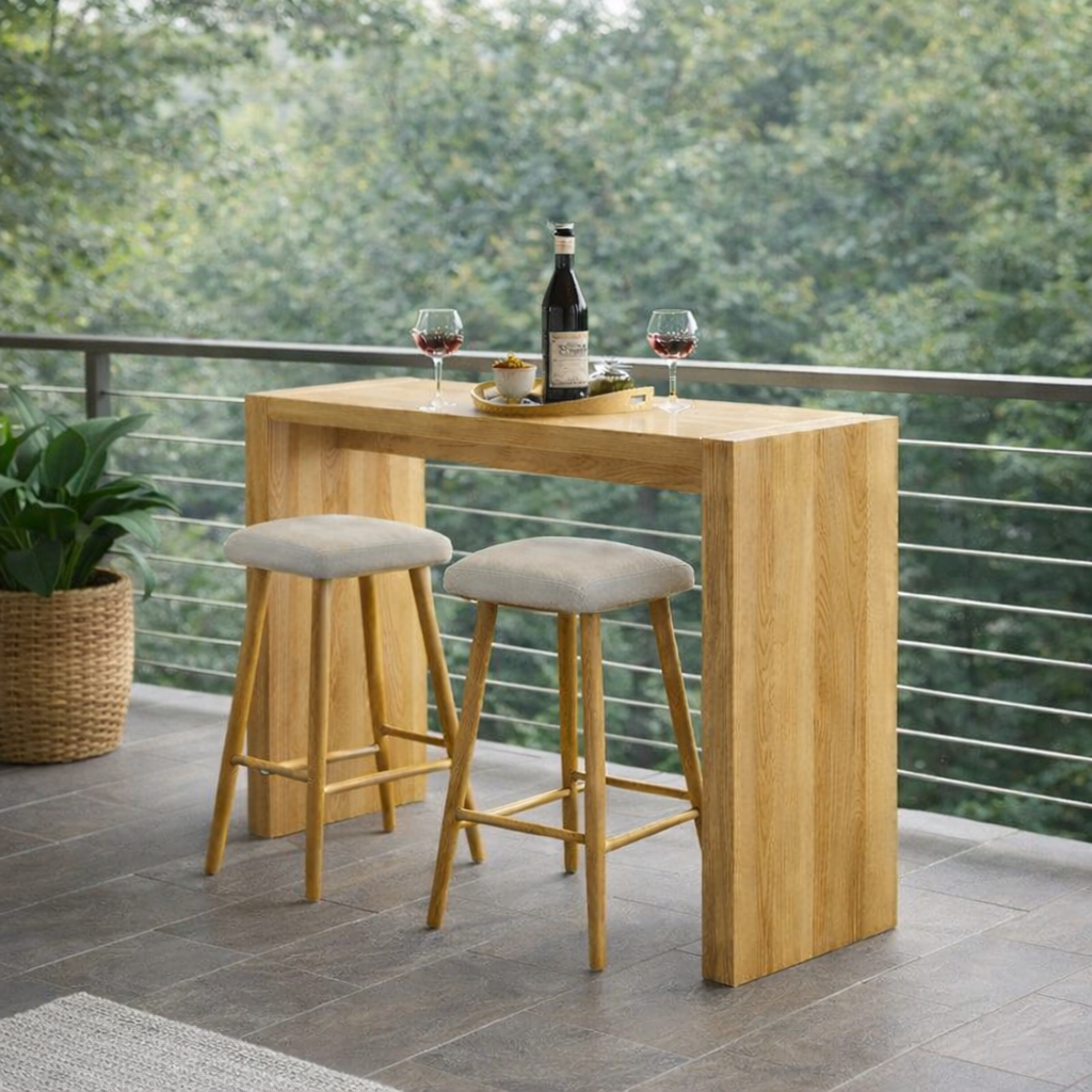 Modern Wooden Bar Table with Stools | Minimalist Kitchen & Dining Counter Set