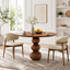 Round Wood Dining Table – Solid Wood Pedestal Table with Sculptural Ball Base for Dining Room Decor