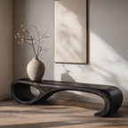 Walnut Wood Bench – Mid-Century Sculptural Bench