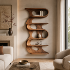 Vertical Bookcase – Sculptural Solid Wood Display Shelf