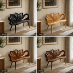 Leaf Back Wood Bench – Solid Wood Entryway Bench with Sculptural Leaf Design for Home Decor