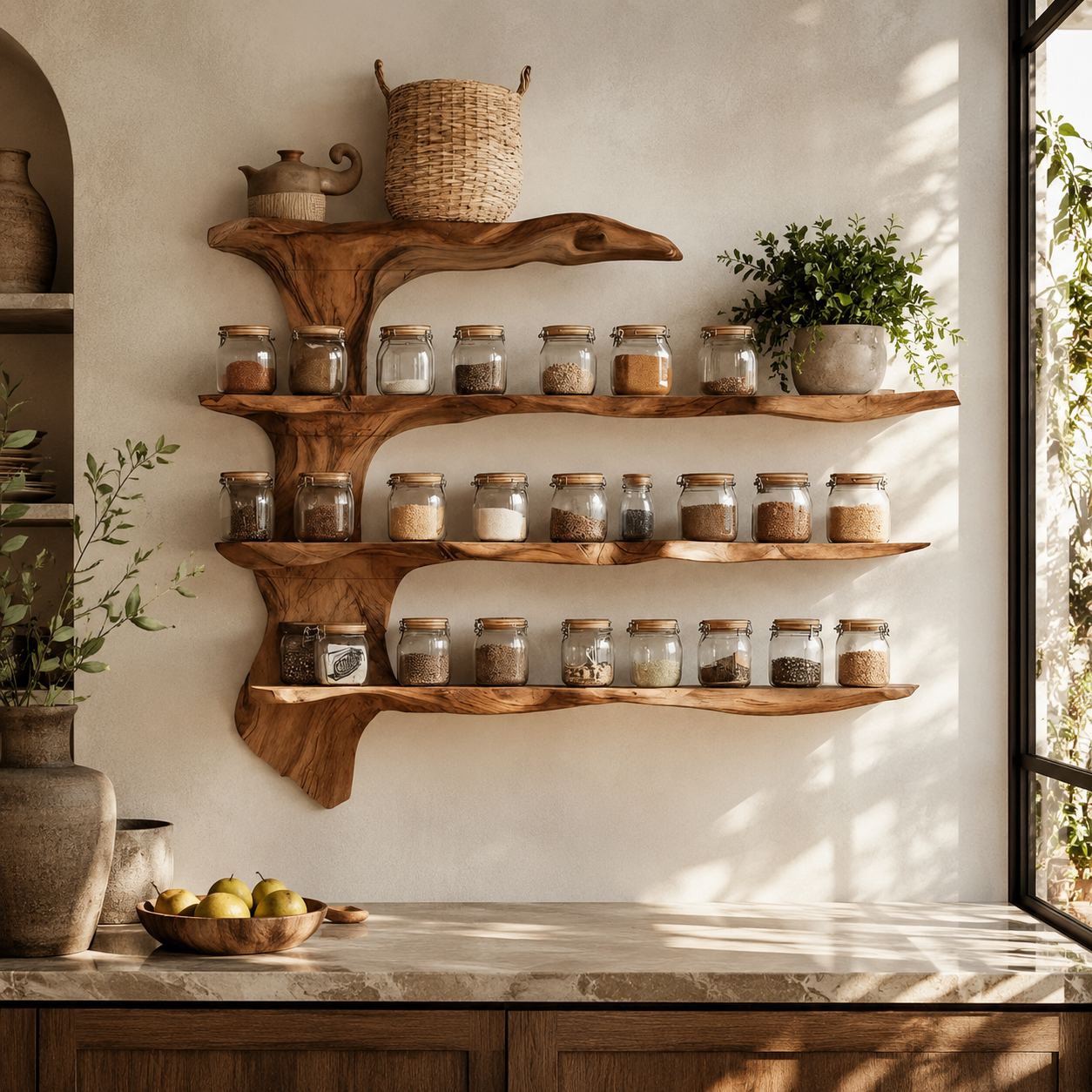 Wall-Mounted Spice Rack – Solid Wood Kitchen Organizer Shelf