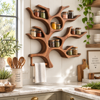 Tree Branch Wood Spice Shelf with Towel Bar