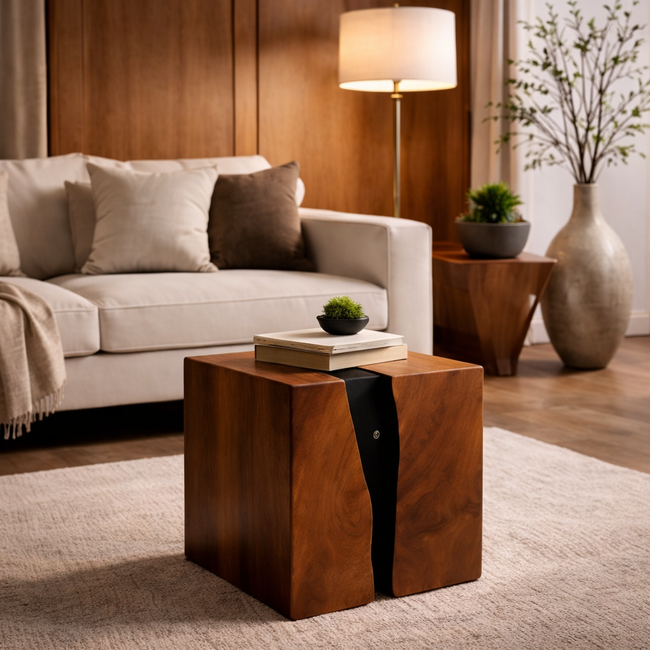 Solid Wood Resin Side Table – Live Edge Epoxy Accent Table Hover Image