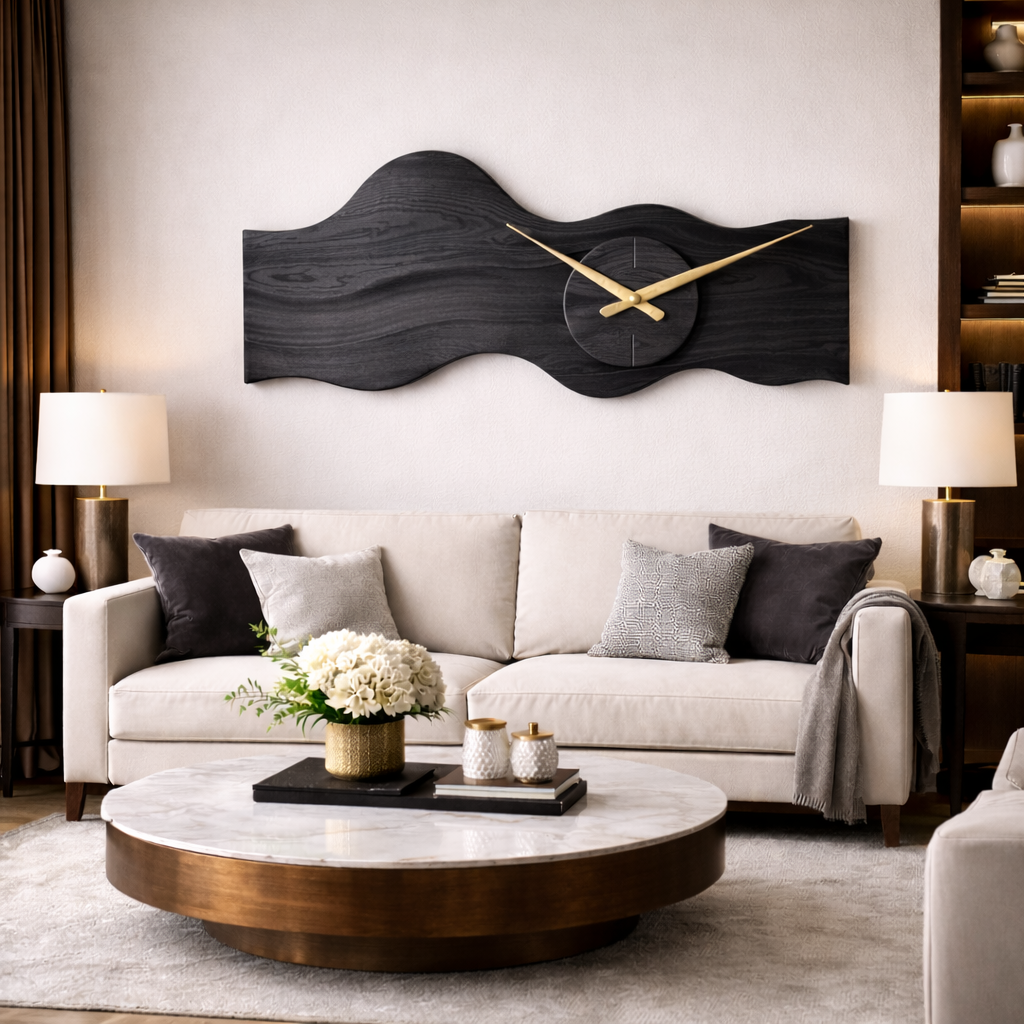 Organic Wall Clock – Sculptural Wooden Clock with Brass Hands