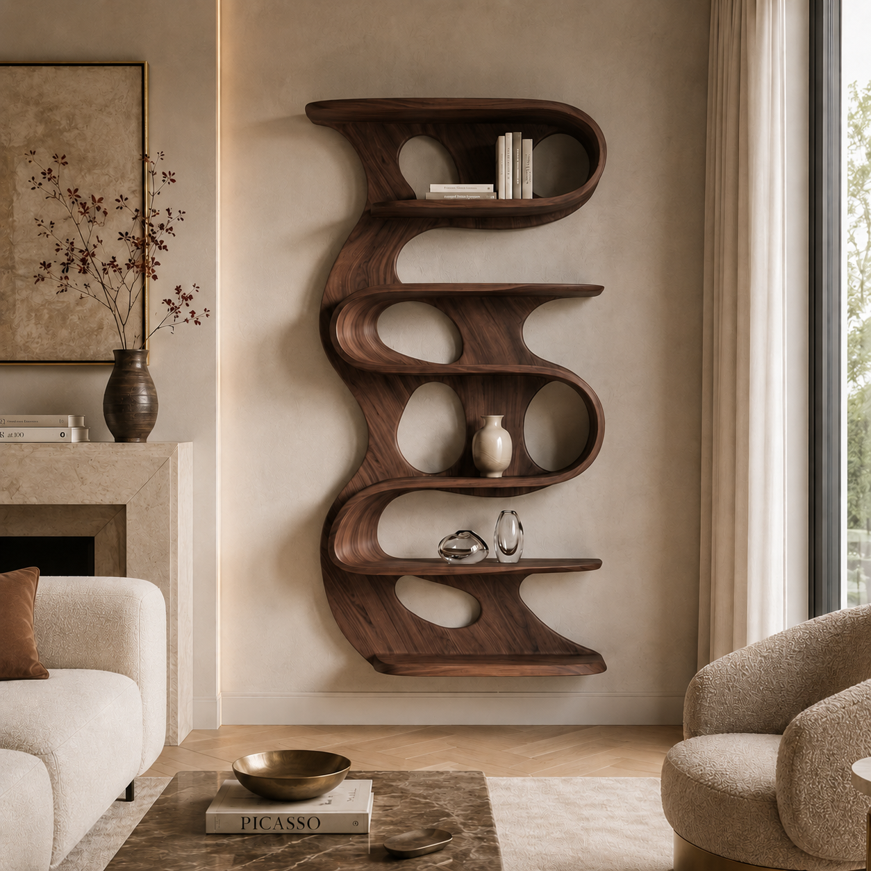 Vertical Bookcase – Sculptural Solid Wood Display Shelf