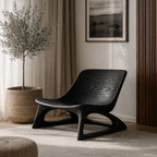 Curved Solid Wood Lounge Chair with Upholstered Seat – Modern Accent Chair