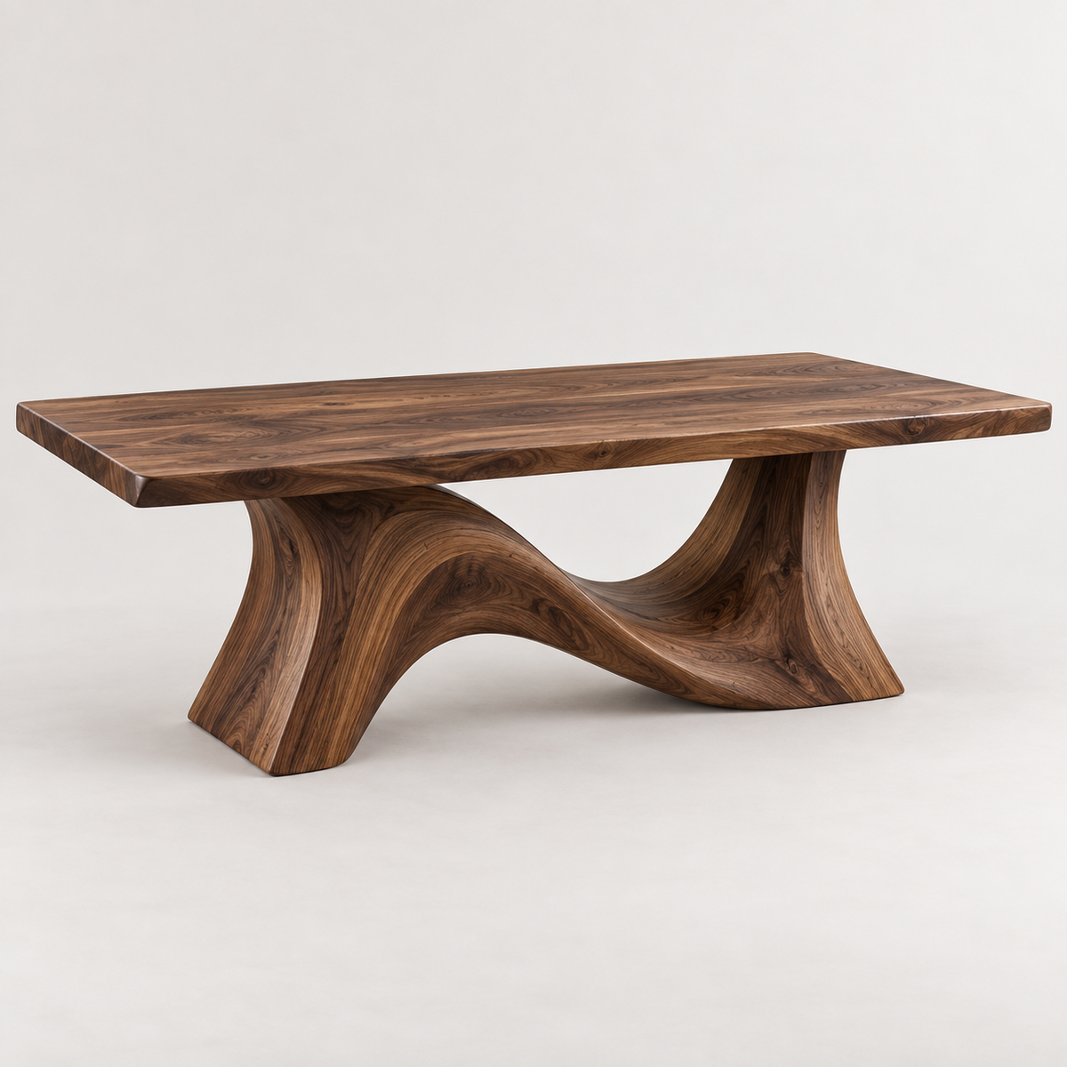 Sculptural Wave Base Wood Dining Table