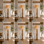 Geometric Wood Floor Lamp – Solid Wood Standing Lamp with Fabric Shade for Living Room Decor