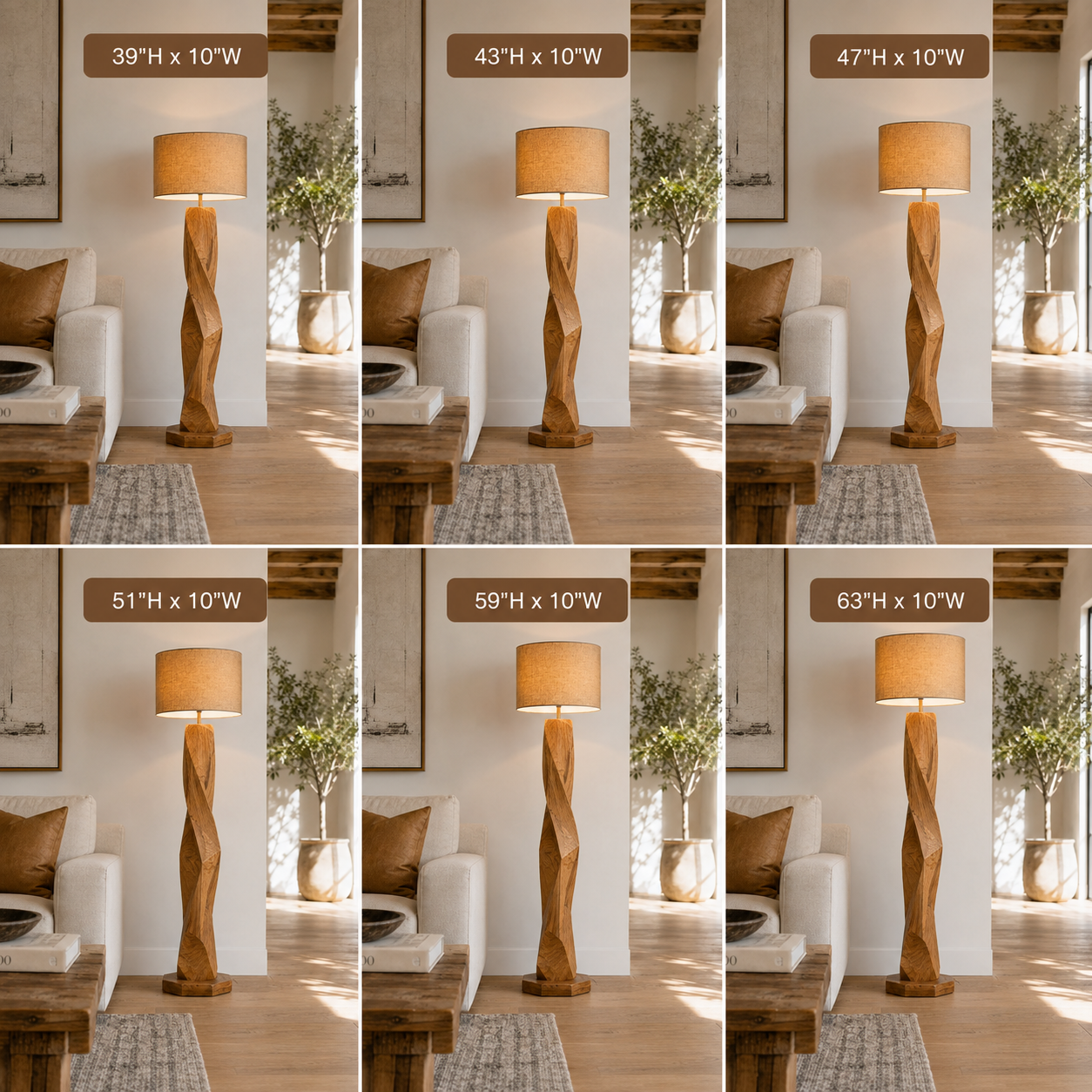 Geometric Wood Floor Lamp – Solid Wood Standing Lamp with Fabric Shade for Living Room Decor