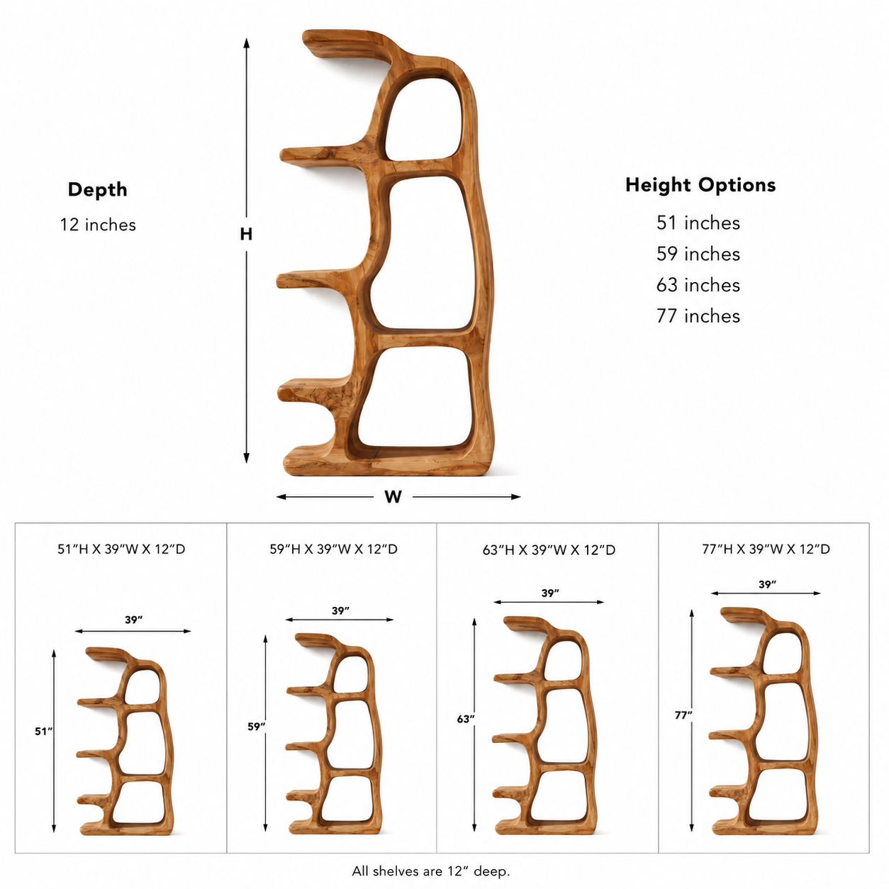 Sculptural Wood Bathroom Shelf – Solid Wood Freestanding Towel Storage Rack for Bathroom Decor