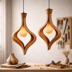 Sculptural Wooden Pendant Light – Organic Hanging Lamp for Modern Interiors