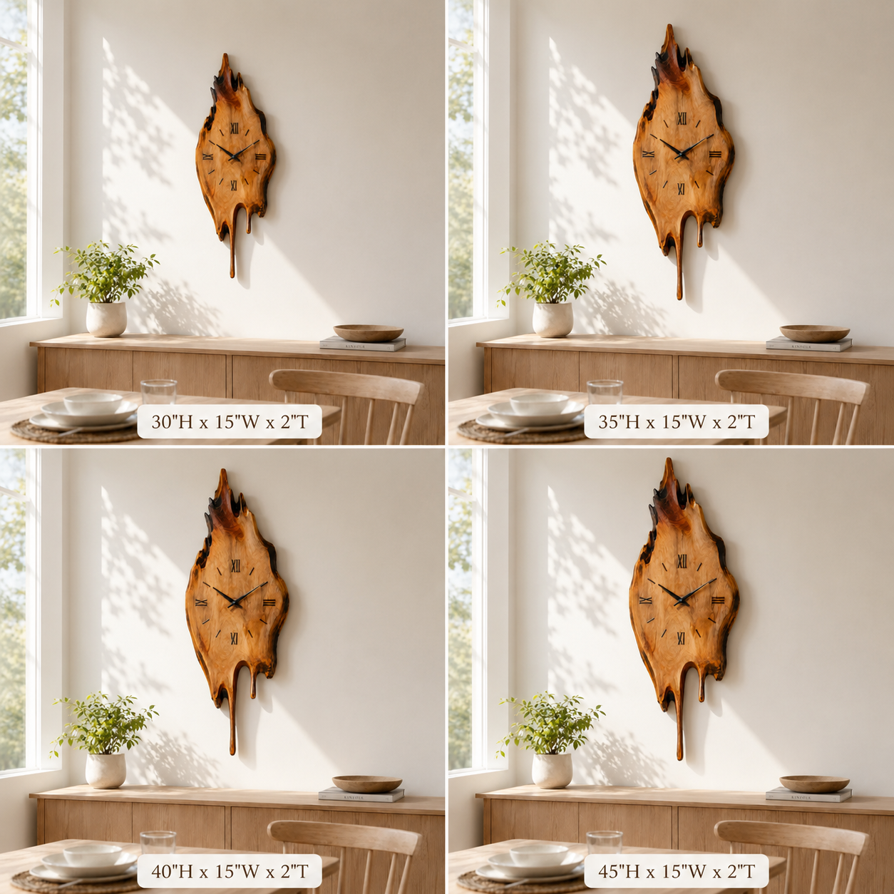 Live Edge Wood Wall Clock – Solid Wood Rustic Decorative Clock for Living Room Decor