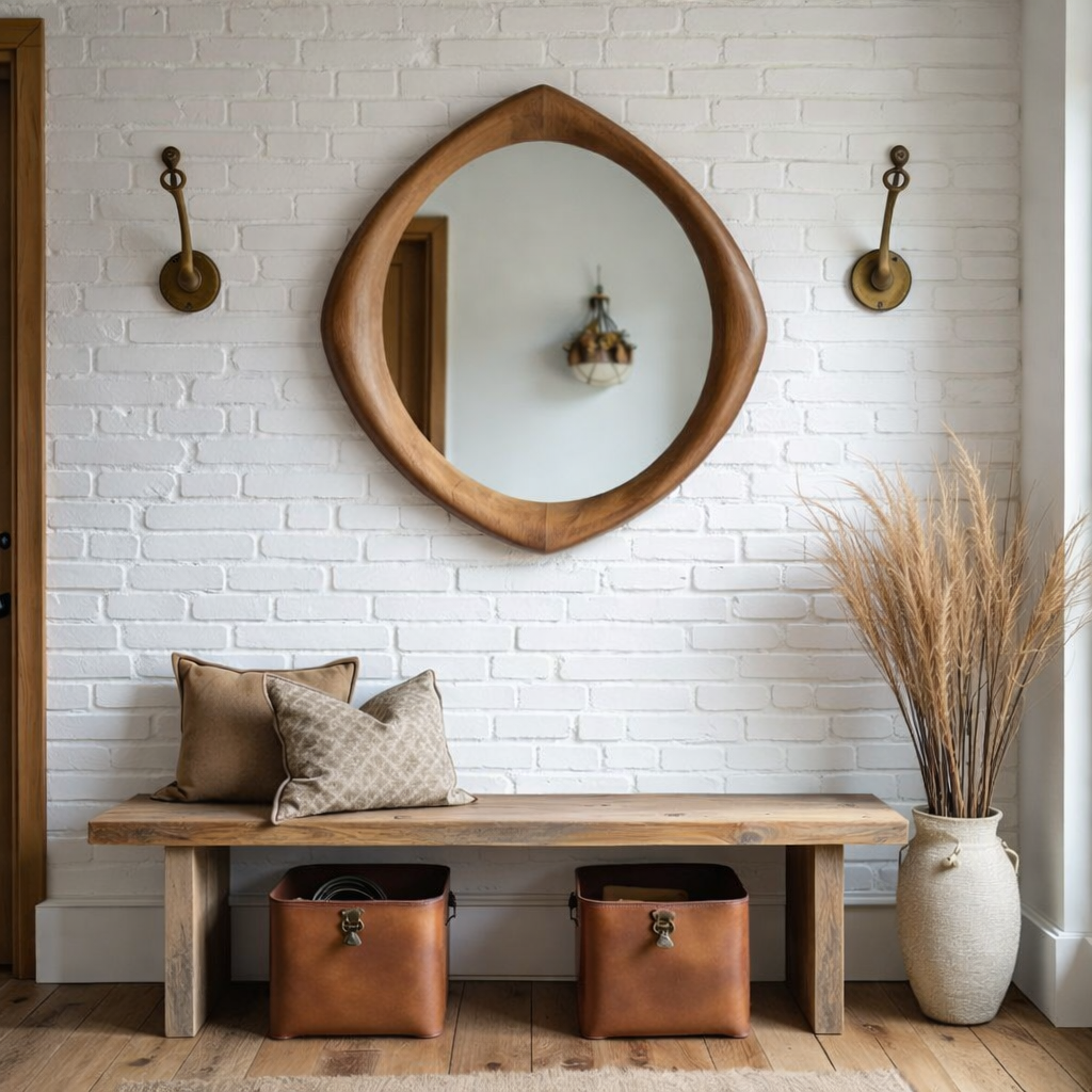 Organic Wooden Wall Mirror – Modern Natural Home Decor Accent