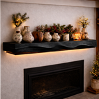 Solid Wood Live Edge Fireplace Mantel – Warm Rustic Accent Shelf