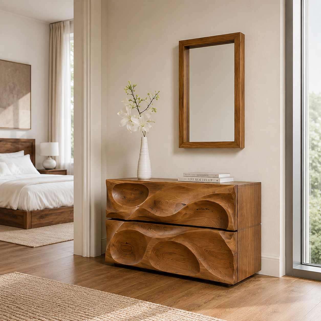 Sculptural Wave Wood Drawer Cabinet