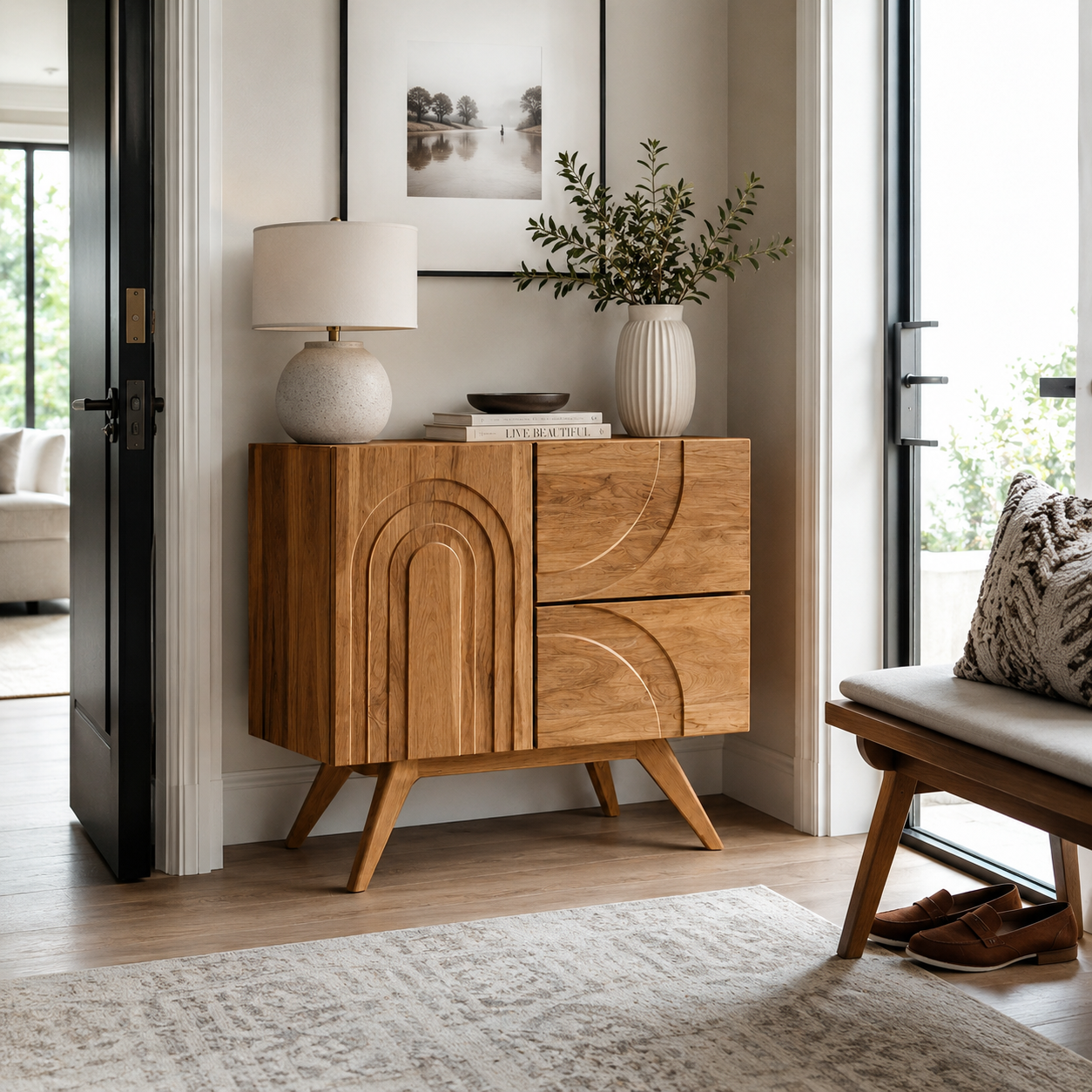 Arch Carved Wood Accent Cabinet