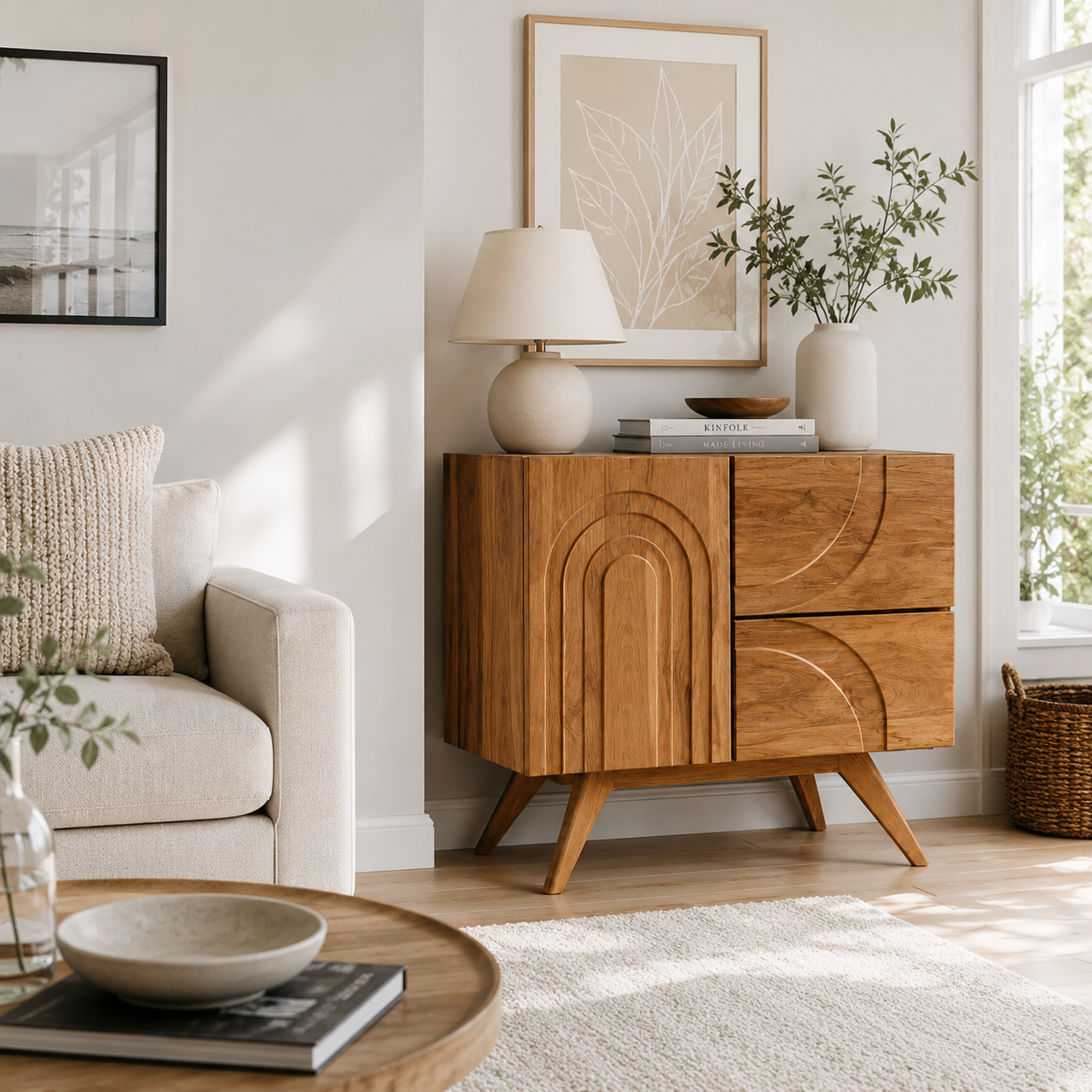Arch Carved Wood Accent Cabinet