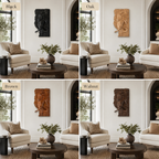 Elephant Wood Wall Art – Solid Wood 3D Relief Carving for Living Room Decor