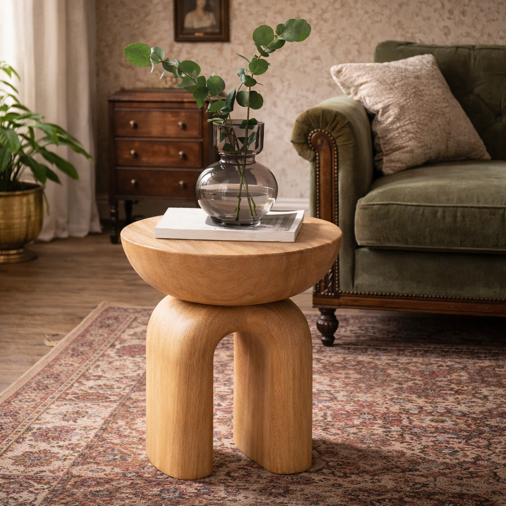 Sculptural Side Table – Handmade Solid Wood Table for Modern Home