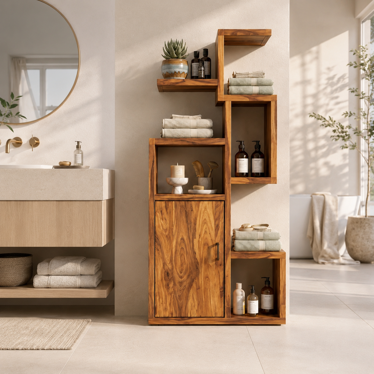 Wood Bathroom Storage Cabinet – Solid Wood Shelf Cabinet for Bathroom Decor