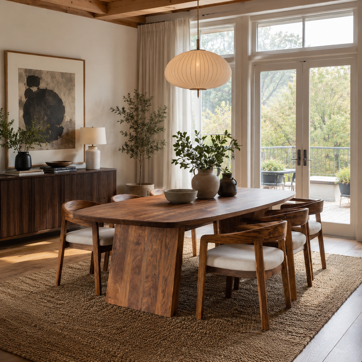 Oval Wood Dining Table Set – Solid Wood Dining Room Table with Chairs for Coastal Home Decor