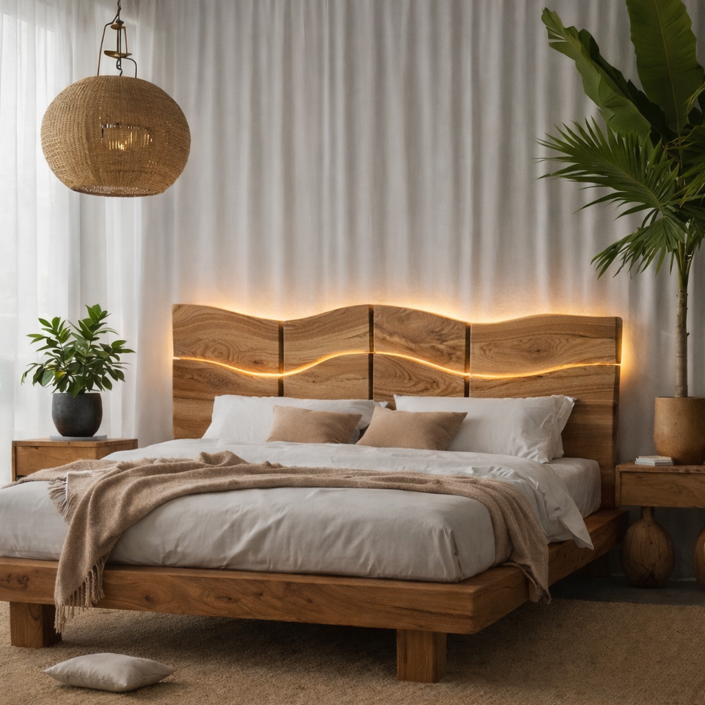 Live Edge Bed Frame – Solid Wood Bed with LED Headboard