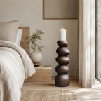 Stacked Wood Candle Holder – Solid Wood Sculptural Candle Stand for Living Room Decor