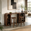 Curved Wood Bar Table Set – Solid Wood Breakfast Bar with Storage Shelves and Stools