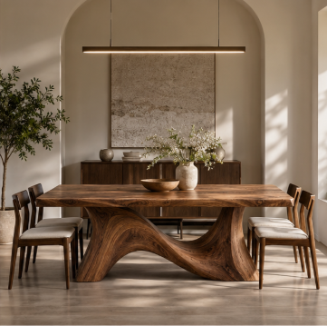 Sculptural Wave Base Wood Dining Table