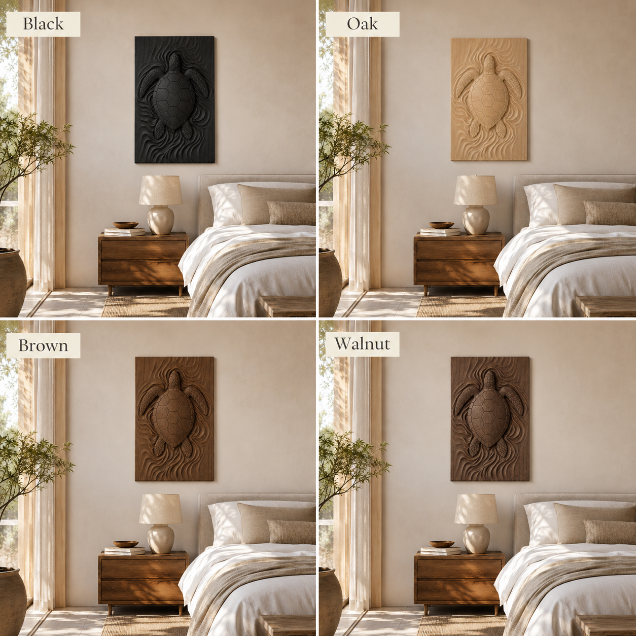 Sea Turtle Wood Wall Art – Solid Wood 3D Relief Carving for Coastal Bedroom Decor