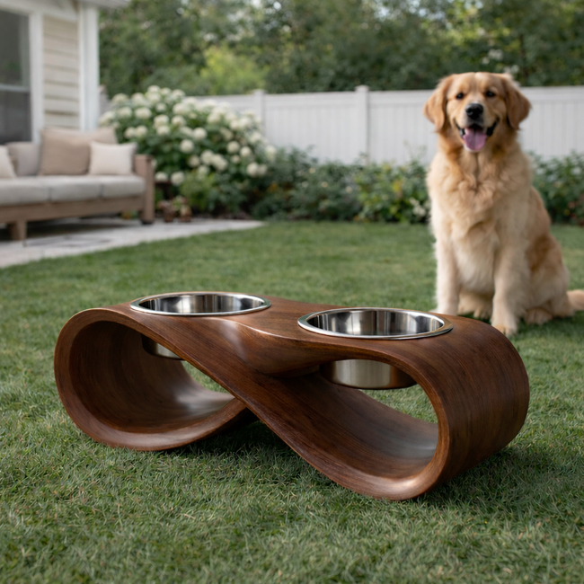 Personalized Wooden Pet Feeding Station – Custom Dog Bowl Stand Main Image