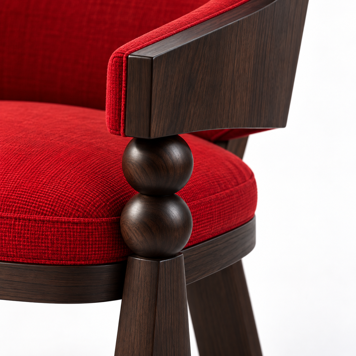 High-Back Red Upholstered Wood Armchair