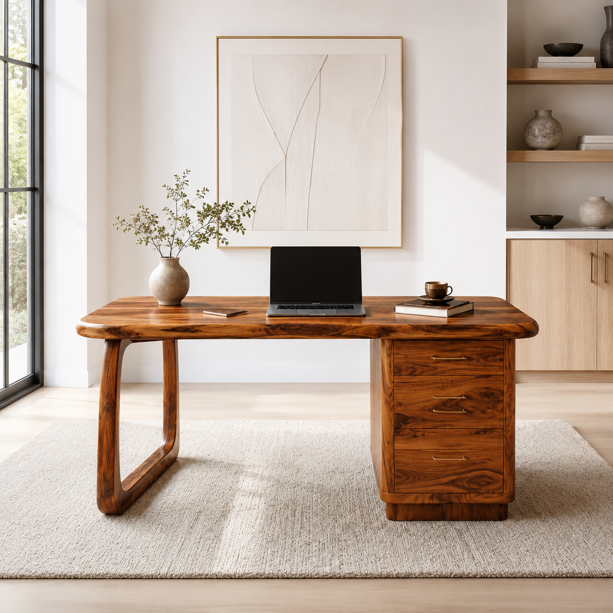 Solid Wood Executive Desk – Natural Wood Office Desk with Drawers for Home Office Decor