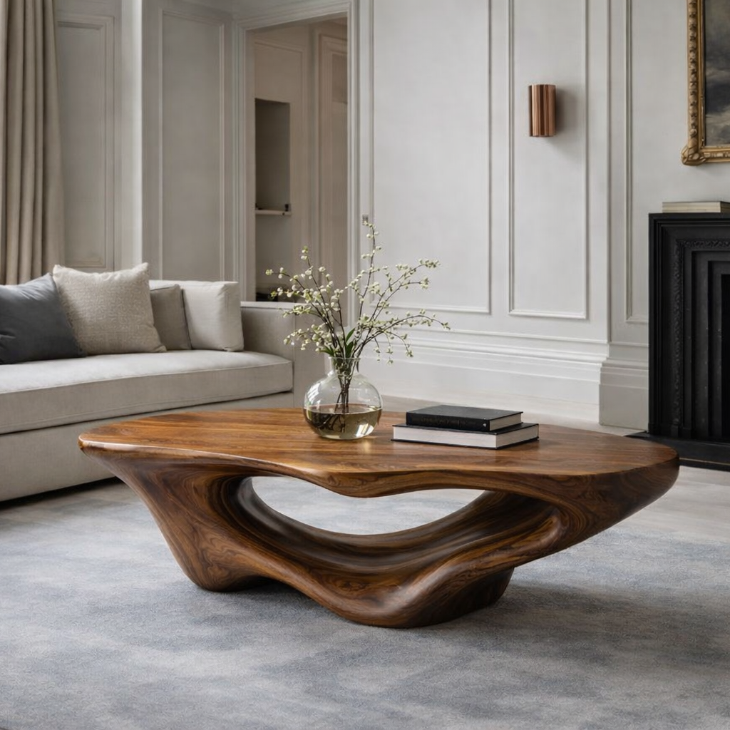 Handcrafted Solid Wood Coffee Table – Sculptural Organic Design