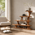 Sculptural Tiered Wood Display Shelf