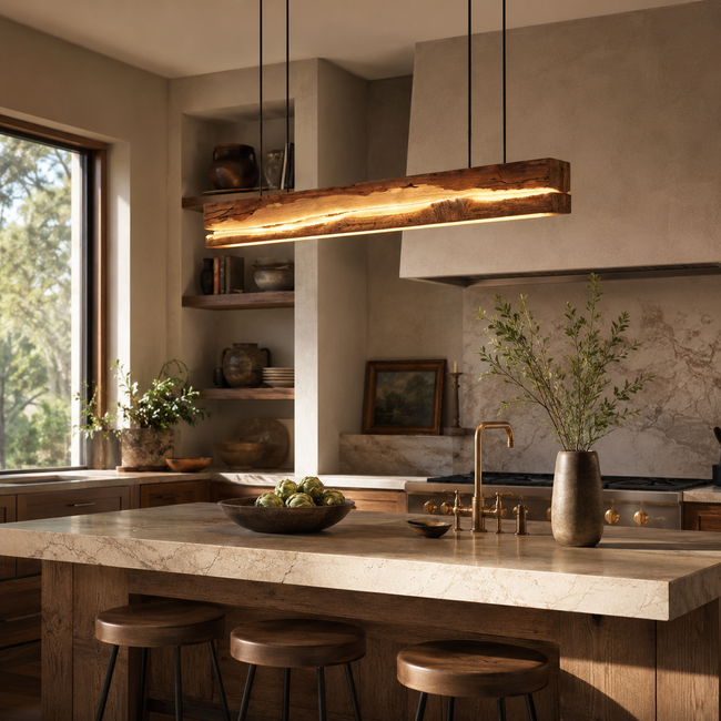Live Edge Pendant Light – Solid Wood Linear Light for Kitchen Island or Dining Room Main Image