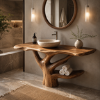 Live Edge Wood Bathroom Vanity – Solid Wood Sink Console with Towel Shelf for Bathroom Decor