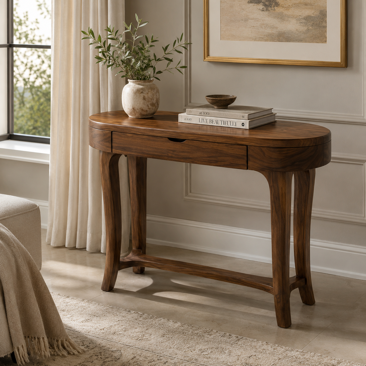 Writing Desk – Solid Wood Desk with Drawer Storage